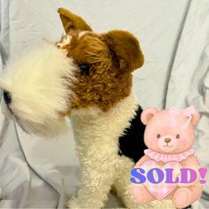 SOLD - Vintage Lifelike Fox Terrier Plush Dog 12” E&J Classics Realistic